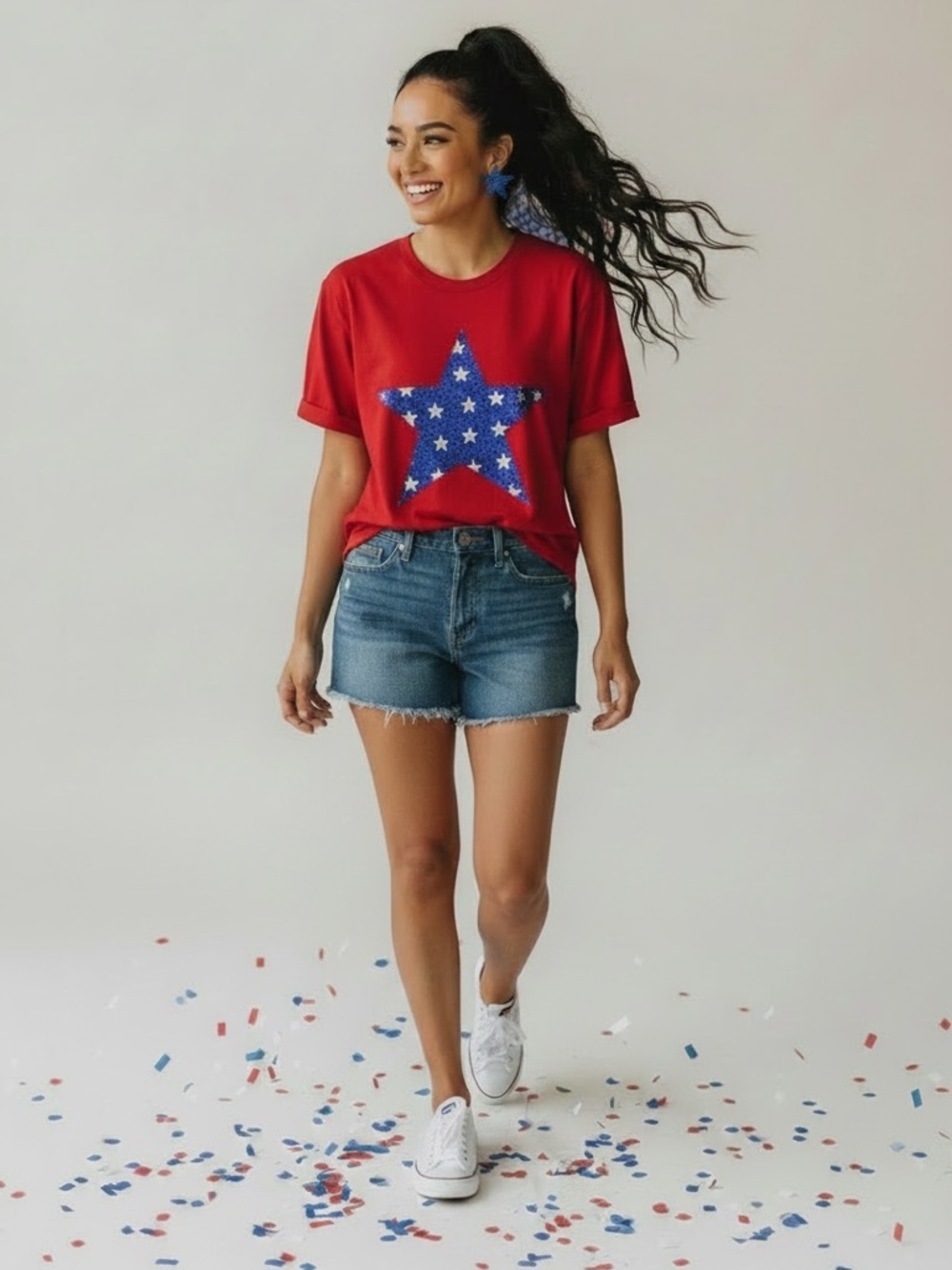 1172. Sequin stars USA Americana short sleeve t-shirt in red